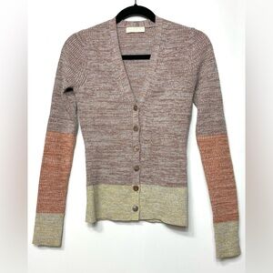 Ulla Johnson Posey Rib Knit Wool Blend V-Neck Cardigan in Seurat Size Small